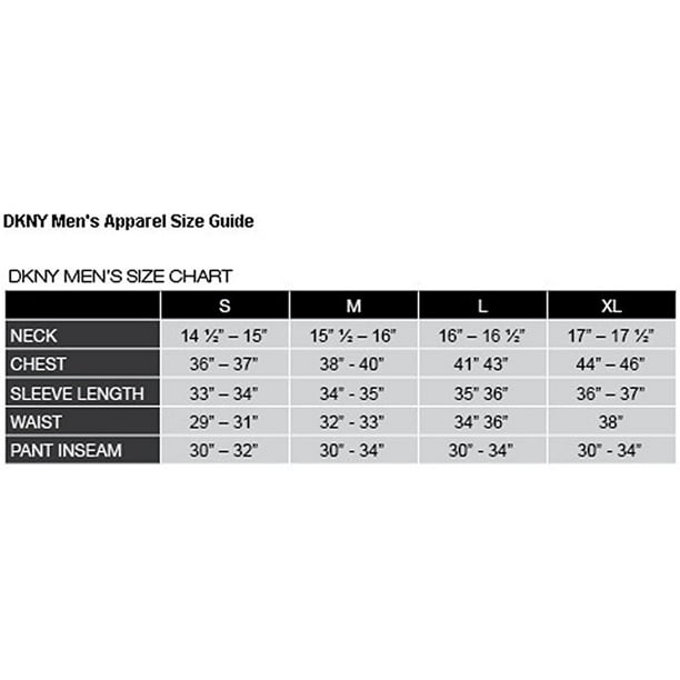 Dkny men's discount size chart