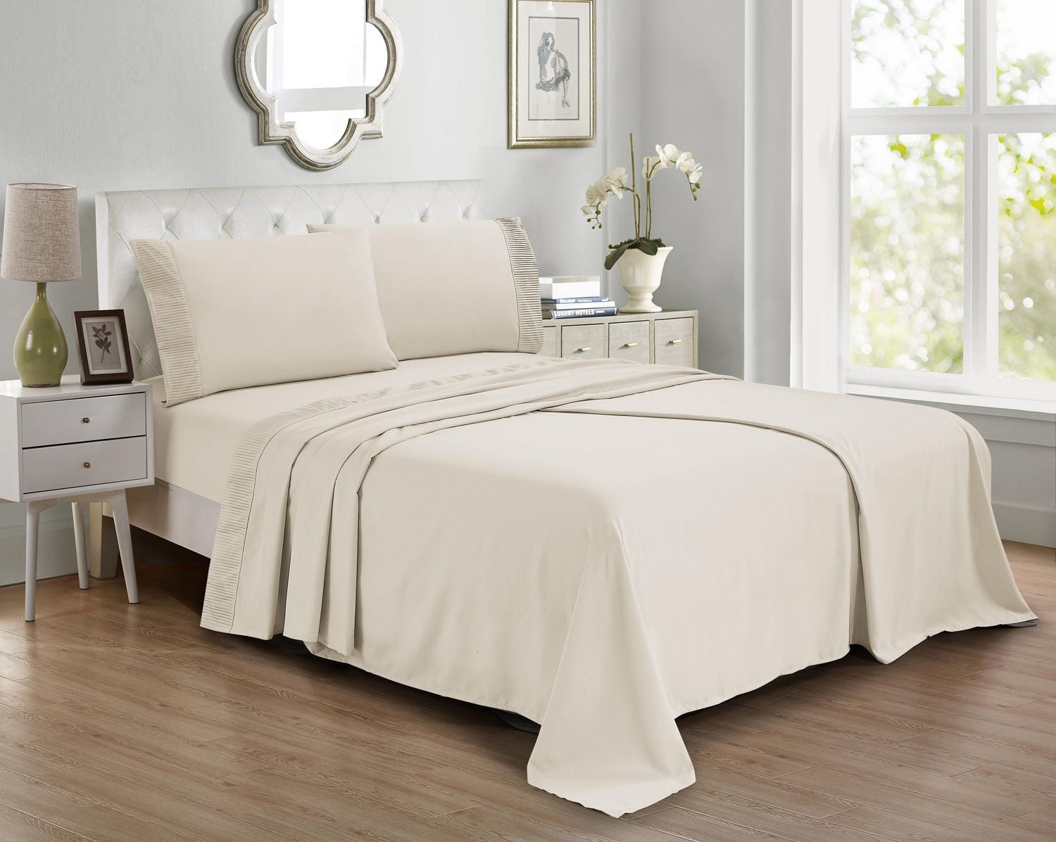 Swift Home 4 Pieces Microfiber Sheet Set with Pleated Hem