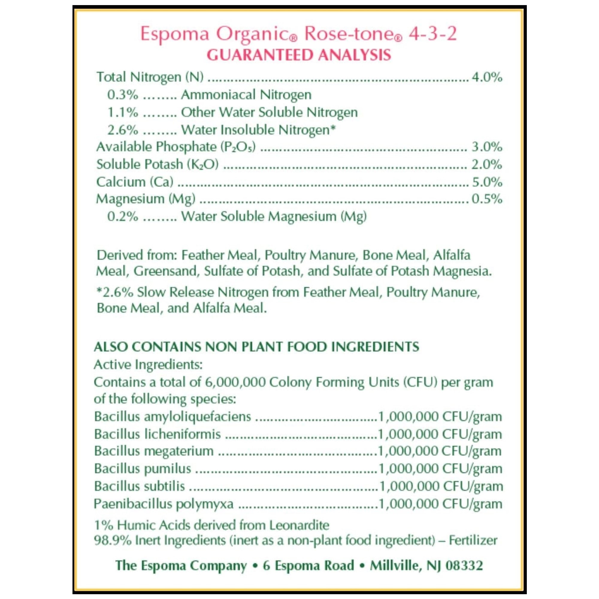 Espoma Organic Rose-tone 4-3-2 Organic Plant Food for Roses and Flowering Plants, Promotes Growth and Blooms, 4lb (Pack of 5)