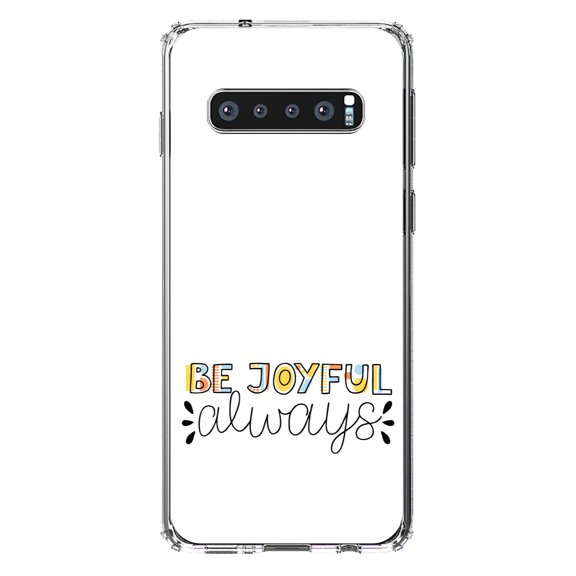 DistinctInk Clear Shockproof Hybrid Case for Samsung Galaxy S10  PLUS(6.4" Screen) - TPU Bumper, Acrylic Back, Tempered Glass Screen Protector - Be Joyful Always - Rainbow Color