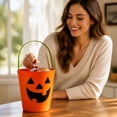 thumbnail image 7 of Halloween Treat Bag, Orange Pumpkin Candy Tote Bucket, Portable Felt Basket for Halloween Party Favor Supplies, 7 of 7