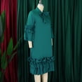 thumbnail image 5 of AURA Plus Size Ruffle A Line Midi Dress Half Open Collar Trumpet Sleeve 3 4 Sleeve Casual Elegant Dress with Zipper, 5 of 11