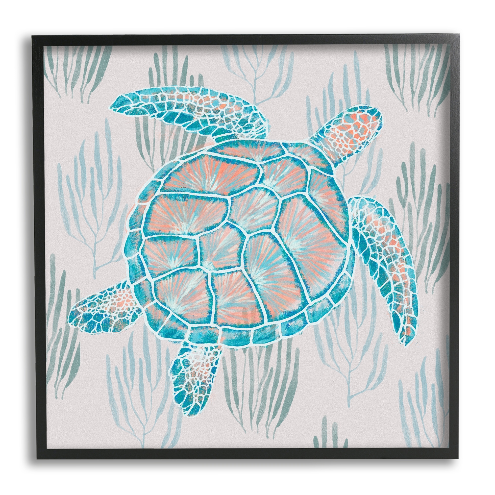 Stupell Industries Sea Turtle Among Ocean Grasses Blue Orange Detail Graphic Art Black Framed Art Print Wall Art, Design by Ziwei Li