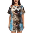 thumbnail image 1 of Balery Blue Sky Cute Wolf Conjunto de Pijama para Mujer con Estampado, Dos Piezas de Manga Corta y Shorts, Ropa de Dormir Suave con Cuello Redondo y Bolsillos-3X-Large, 1 of 6