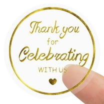 TETOU 500Pcs Thank You Stickers, 1.5 inch Thank You for Celebrating with Us Stickers Roll, Clear Thank You Stickers for Packaging Wedding Party Favors - Clear & Gold
