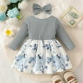 thumbnail image 4 of UQJfacai Toddler Baby Girl Long Sleeve Dress Ribbed Knit Patchwork A-Line Cute Floral Print Princess Dresses with Bowknot 6M-3T, 4 of 8