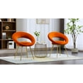 thumbnail image 2 of Velvet Accent Chair Set of 2, Modern Conversation Lounge Chair with Golden Plated Legs, Upholstered Single Sofa Chair Leisure Reading Chair with Hollow Back for Living Room Bedroom Office, Orange, 2 of 8