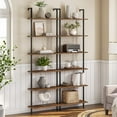 thumbnail image 3 of Ladder Shelf, 6-Tier Wall Mounted Bookshelf, Office Vertical Bookcase, Wooden Storage Shelves for Home Office, Bedroom, Rustic Brown and Black BF65CJ01, 3 of 8