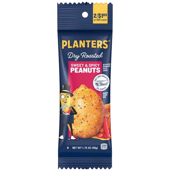 PLANTERS Sweet and TWE5 Spicy Peanuts, Dry Roasted Peanuts, Spicy Nuts, Nuts Individual Packs, Party Snacks, Snack Nuts, Snacks On the Go, Kosher, 1.75oz (18 Pack)