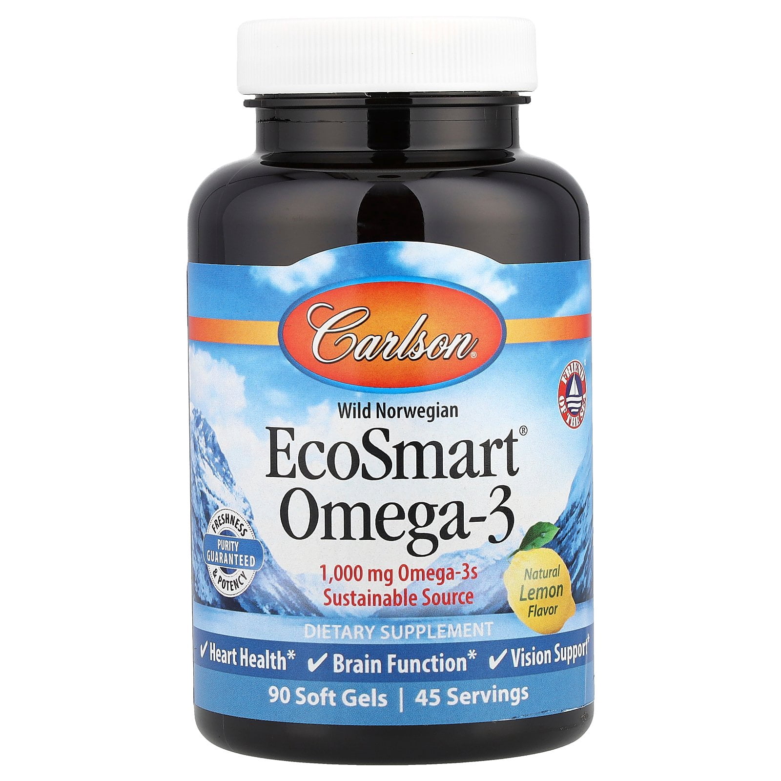 Carlson Wild Norwegian, EcoSmart® Omega-3, Natural Lemon, 120 Soft Gels