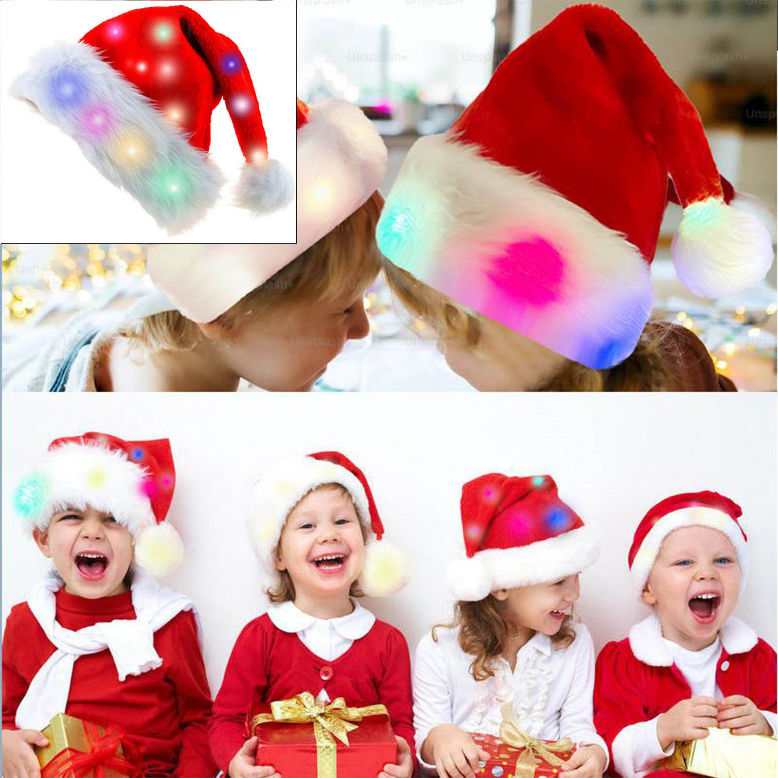 Light-up Santa Hat – LED Plush Christmas Cap – Adults/Kids One Size – Red