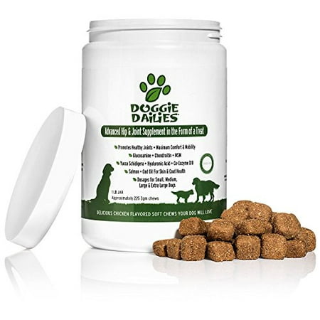 Doggie Dailies Glucosamine for Dogs, 225 Soft Chews, Advanced Hip and Joint Supplement with Glucosamine, Chondroitin, MSM, Hyaluronic Acid, and CoQ10, Premium Joint Relief for Dogs, Made in the
