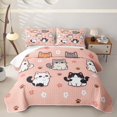 thumbnail image 2 of Manfei Kawaii Kitten Twin Quilt Set, BohoFlower Floral Twin Coverlet Set, Peach Pink, 2 Pieces, 1 Bedspread and 1 Pillowcase, 2 of 7