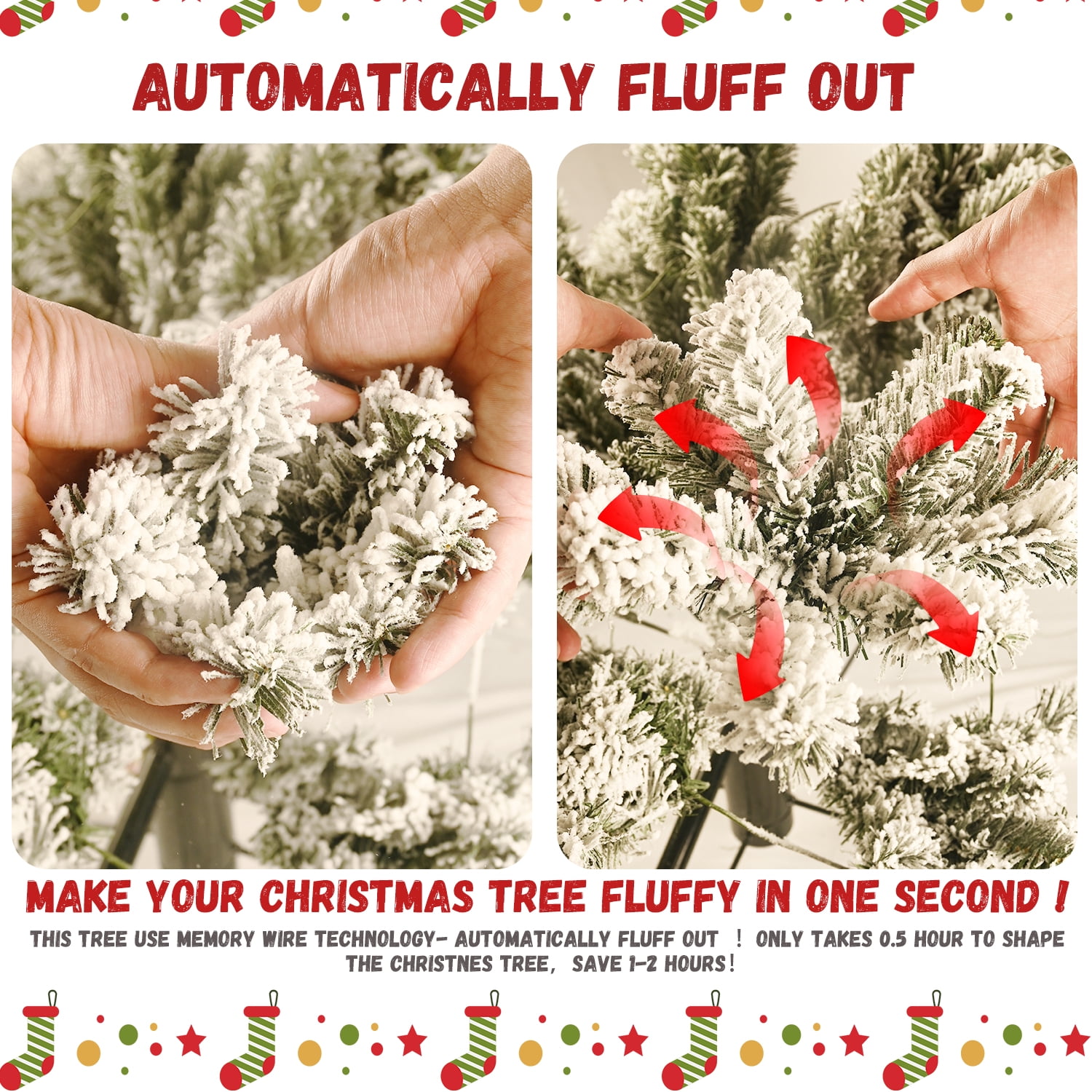 8ft Prelit Snow Flocked Christmas Tree 1793 Tips 470 LED Lights Memory Wire Branches Metal Stand