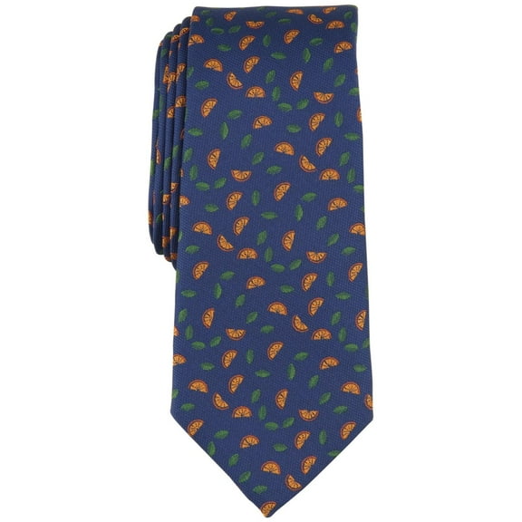 Bar III Men's Barfield Citrus Orange Neat Tie Necktie Modern Navy Blue