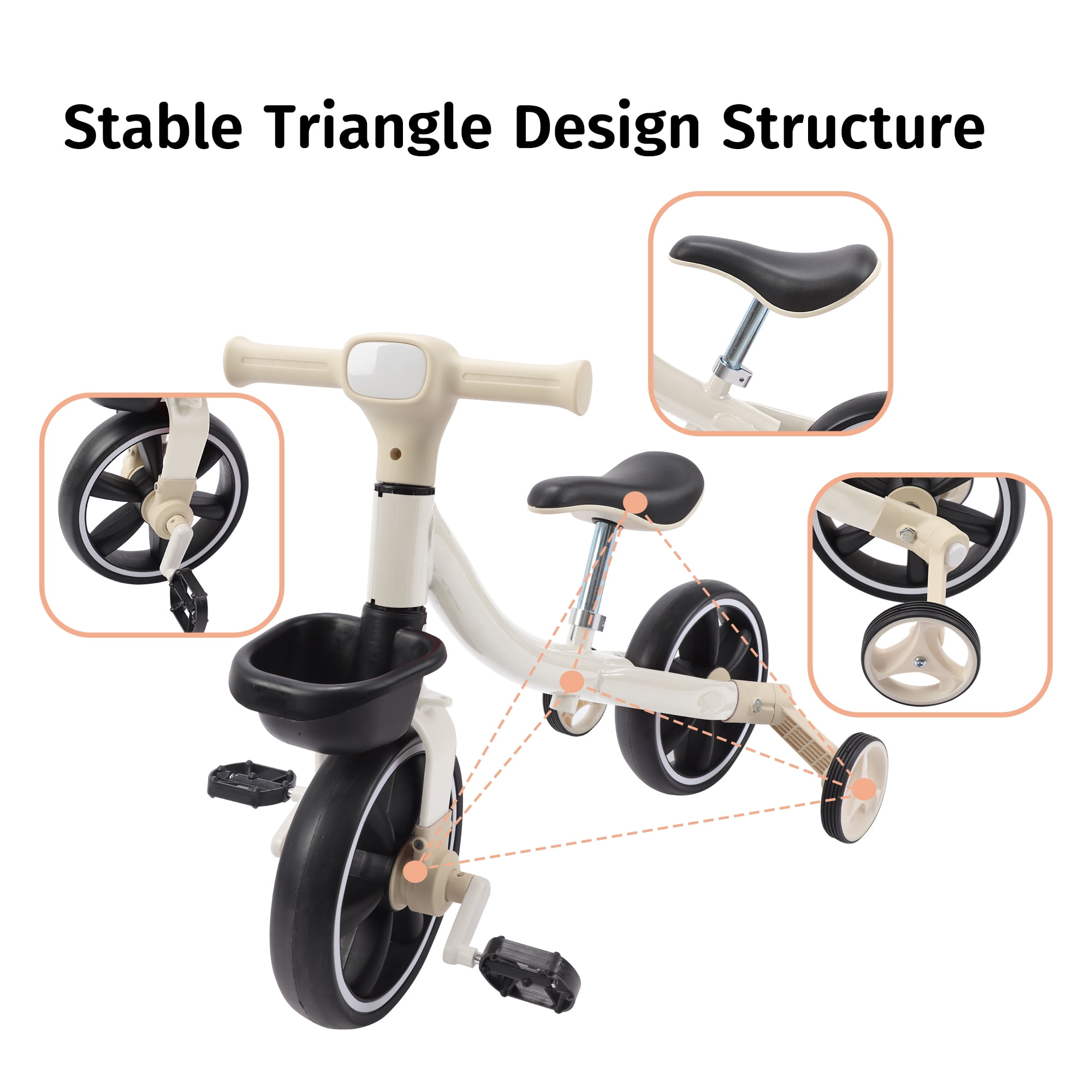 3-Wheel Trike Bicycle for Toddlers, Kids Pedal Tricycle Stroller with Basket, Folding Trike Bike