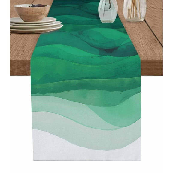 ERUNPONLY Sage Green Waves Table Runner - 90 Inch Long Ombre Coastal Ocean Water Abstract Cotton and Linen Blended Dress Scarves Farmhouse Table Runner for Kitchen Dining, Coffee Table, 13"x90"