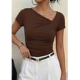 thumbnail image 6 of PRETTYGARDEN Women's Summer Asymmetrical Y2K Tops Trendy Ribbed Short Sleeve Fitted Tee Shirts Spring Fashion Clothing, 6 of 7