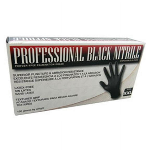 Derma-Pro Powder-free Exam Grade Disposable Nitrile Gloves, 4.5 mil, Textured Grip, Medium Size, Box of 100, Black