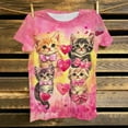 thumbnail image 4 of Womens Valentine's Day Cat Lover T-Shirt, Cute Kitten & Hearts Graphic Tee All Over Print, Soft Stretch Casual Shirt, Sizes S-5XL,Size XL, 4 of 6