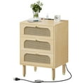 thumbnail image 4 of Ktaxon Nightstands, Rattan Nightstand with Storage Boho Bedroom Decor with Charging Station Mid Century Modern Nightstand Bedside Table, Oak, 4 of 9
