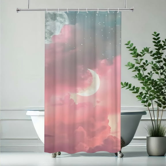 RKSupls Pink Moon Clouds Sky Waterproof Shower Curtain Polyester Shower Curtain with Hooks for Chic Elegant Home Bathtub Bathroom Decor Washable