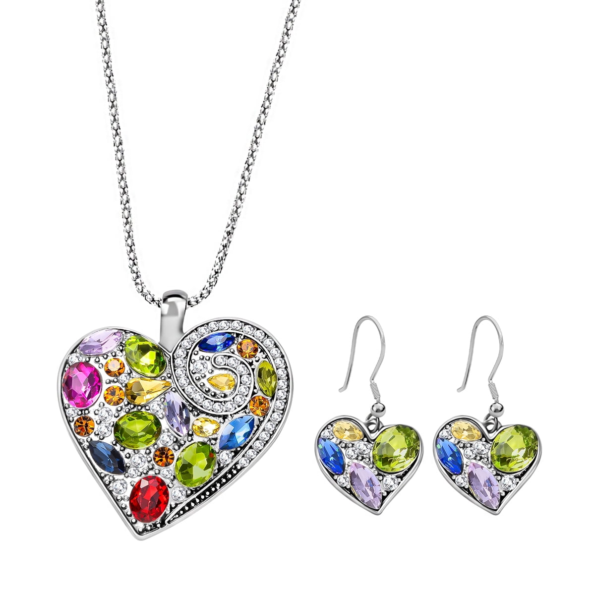 Shop LC Women Multi Color Heart Earrings Pendant Necklace Jewelry Set 24''