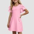 thumbnail image 2 of Zanarzt Toddler Girl Beach Dress Girls Summer Short Sleeve Dress A Line Swing Basic Twirl Party Dresses Pink,13-14 Years, 2 of 8