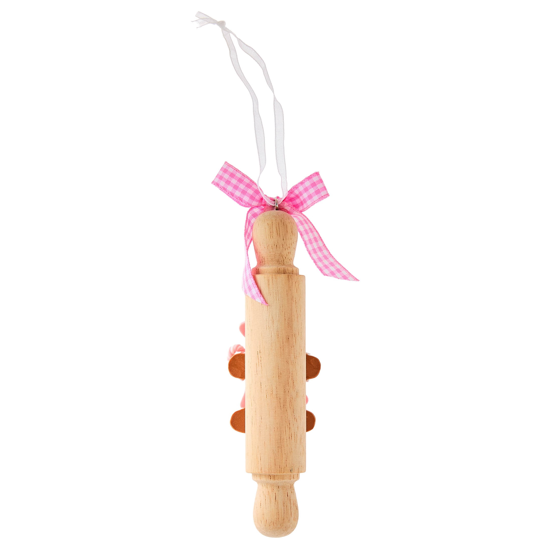 Pink and White Clay Dough Gingerbread Girl Rolling Pin Christmas Ornament, 5.3", by Holiday Time