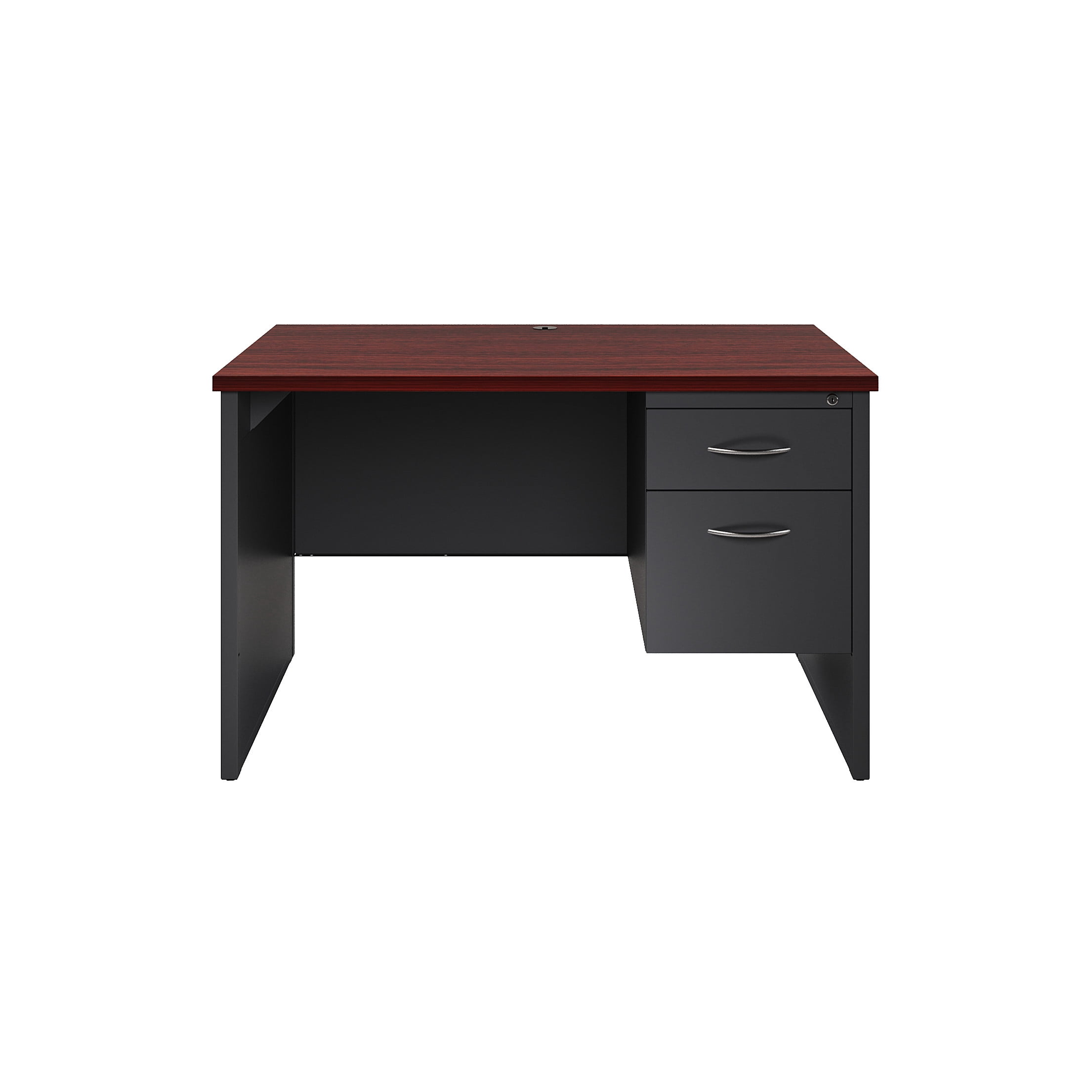 Hirsh Executive Office Modular Right-Hand Single Pedestal File Office Desk, 30" D x 48" W, Charcoal/Mahogany