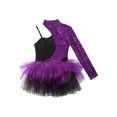 thumbnail image 2 of Jowowha Robe Justaucorps Asymétrique à Sequins pour Filles Jazz Latin Moderne Patinage Violet 16, 2 of 7