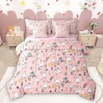 Homewish White Cute Duck 7-Piece Twin Bedding Sets,Rustic Farmhouse Cabin Bedding Comforter Set,Retro Country Floral Sheet Sets For Girsl Kids,Ultra Soft Home Decor Reversible