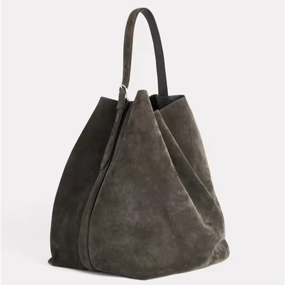 Genuine Cowhide Women Tote Bag, Soft Suede Shoulder Bag, Large Capacity Handbag for Work Travel
