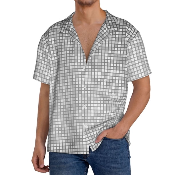 Fotbe Silver Mosaic Camisa Estampada de Manga Corta para Hombre, Casual de Verano, Estilo Playero, Sin Arrugas-4X-Large
