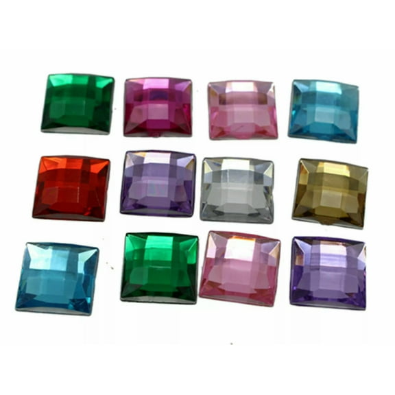 U8MO 100 Mixed Color Acrylic Flatback Faceted Square Rhinestone Gems 12X12mm No Hole