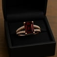 thumbnail image 3 of 7X5mm Emerald Cut Garnet 925 Sterling Silver Rose Plated Solitaire Women Wedding Ring Jewelry, 3 of 7