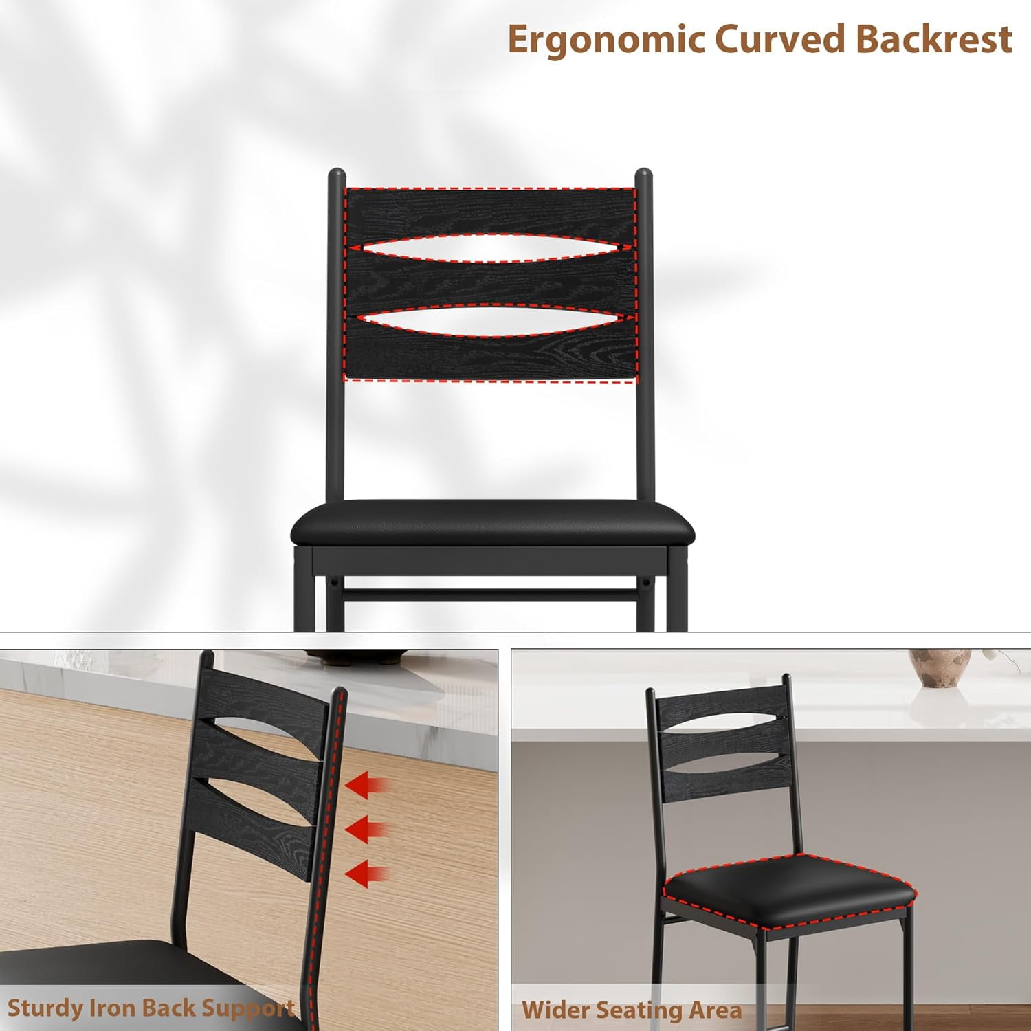 Garvee Bar Stools Set of 4, Wooden Barstools, Faux Leather Upholstered Bar Chair with Back & Footrest & Thick Cushion, Counter Height Bar Stools for Kitchen Island Apartment, Black
