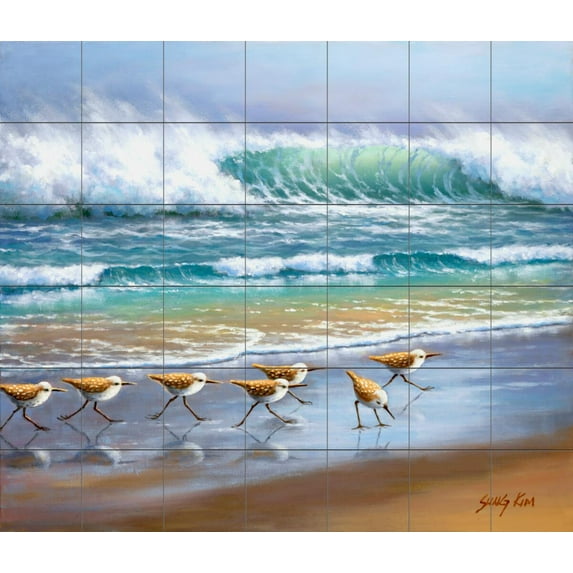Tile Mural Kitchen Backsplash - Piper Wave-SK - by Sung Kim