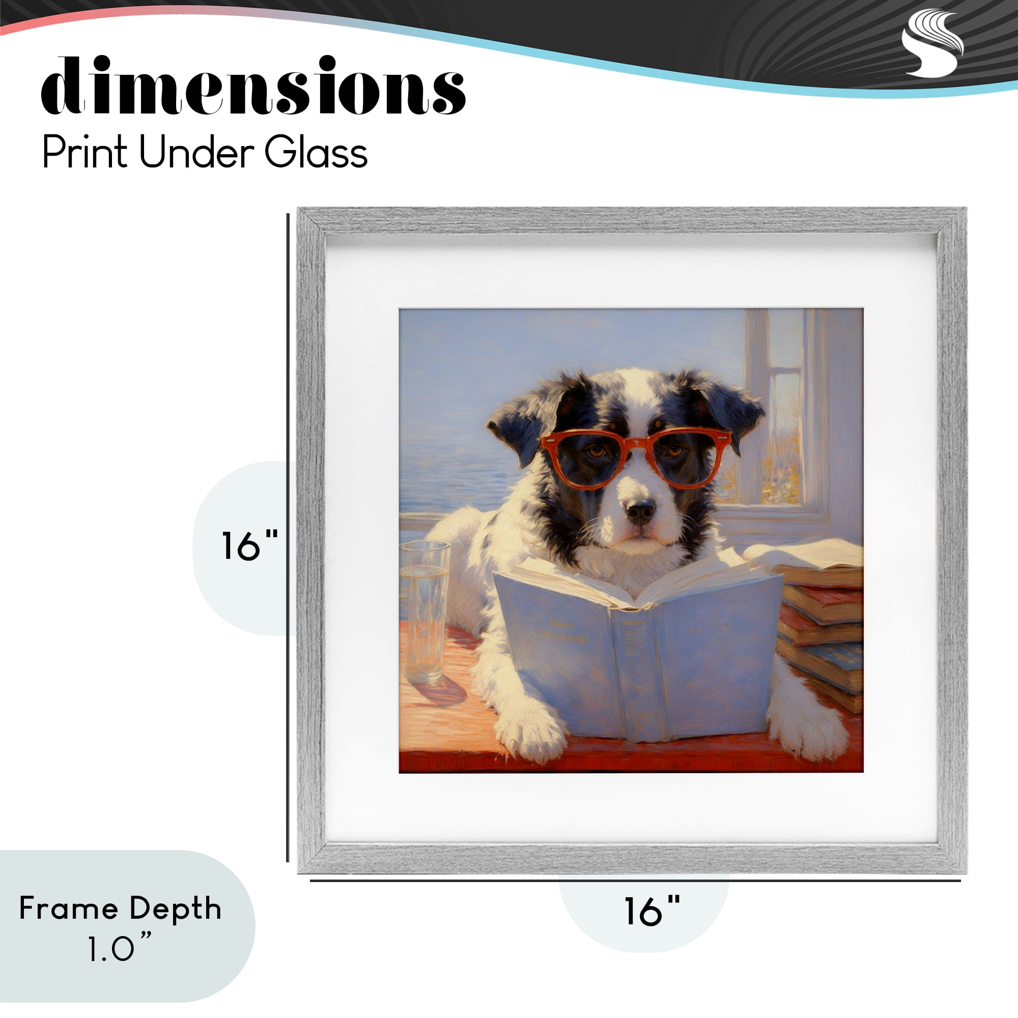 Stupell Industries Sunlit Dog Reading By Window Gray Framed Print Under Glass, design by Angie Hawke