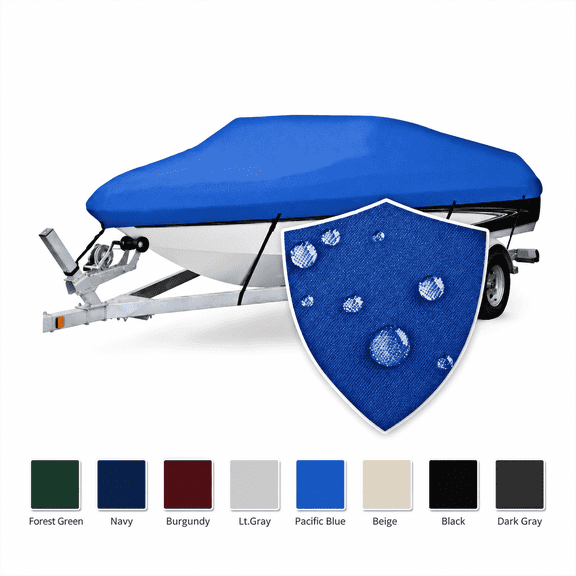 Seamander V-Hull Pro Bass Waterproof Boat Cover, 600 Denier Heavy Duty, Fits 12'-14'L Boats, Trailerable, Blue
