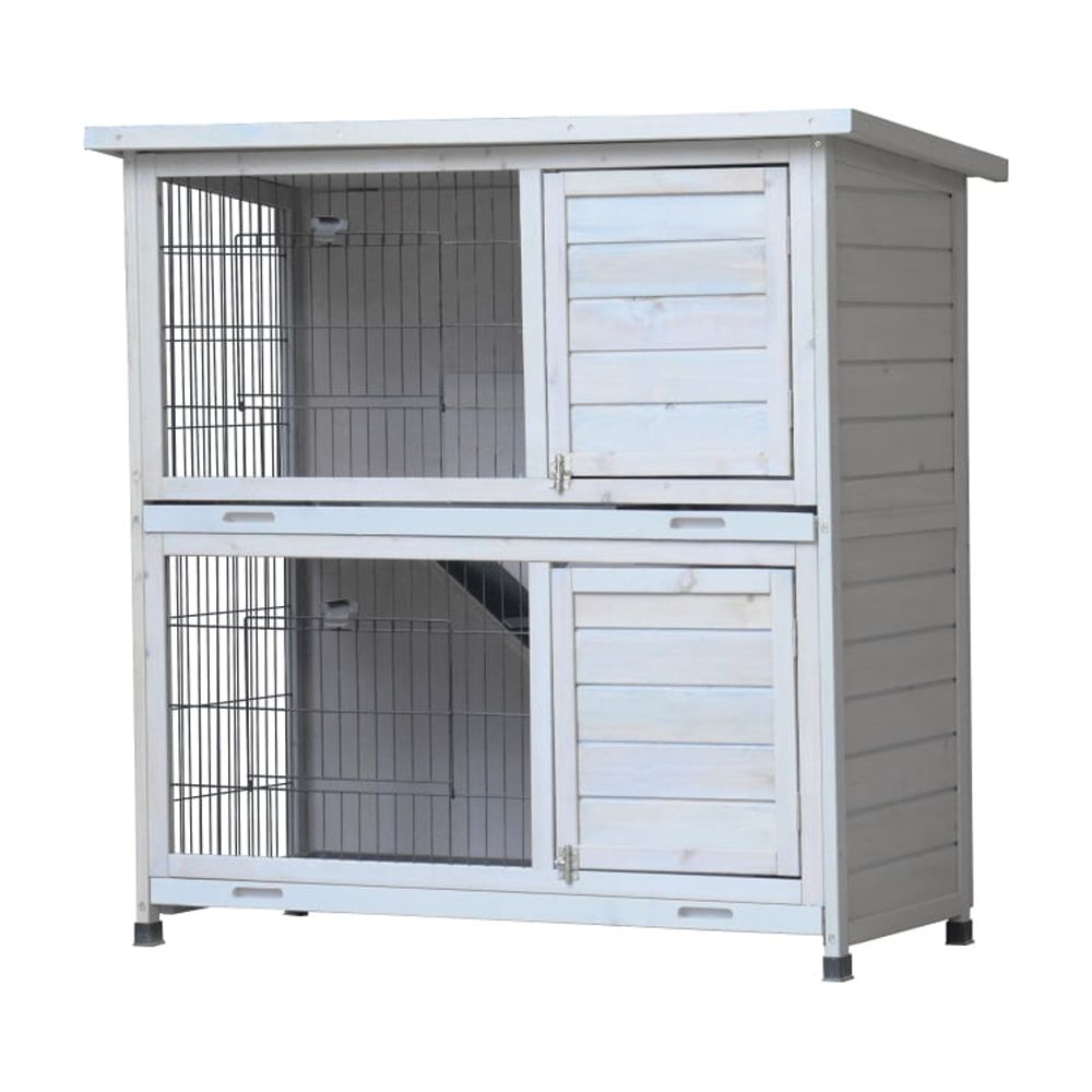 Outdoor Rabbit Hutch Cage 2-Story Bunny House w/ Removable Trays, Ramp, Waterproof Roof
