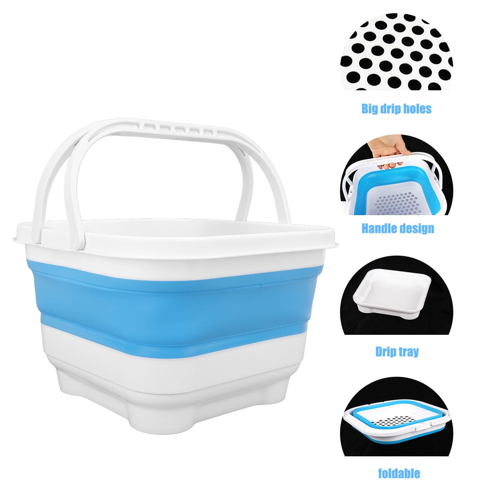 Yajisi Foldable Bath Toy & Toiletry Storage Bin with Removable Base, Quick‑Drain, High Capacity, Cute White & Blue