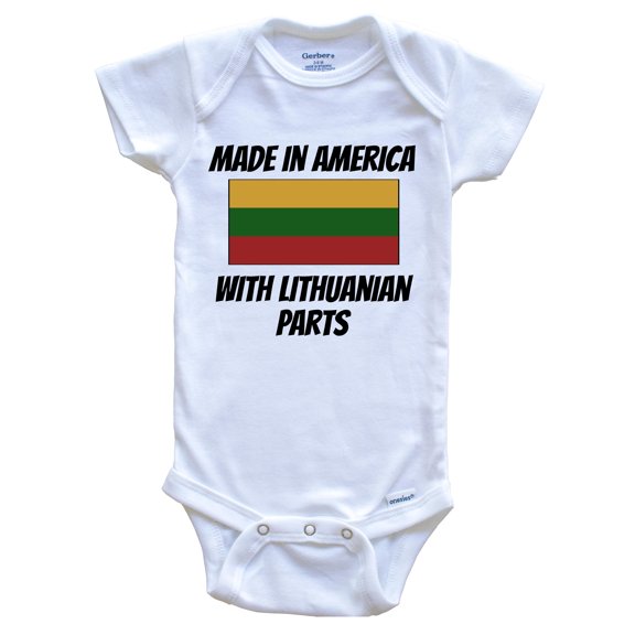 Made In America With Lithuanian Parts Lithuania Flag Funny Baby Bodysuit - Cute One Piece Baby Bodysuit, 0-3 Months White