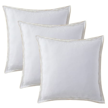 My Texas House Lexie 3-Pack White/Taupe Lexie Cotton Euro Sham Set, 24" x 24"