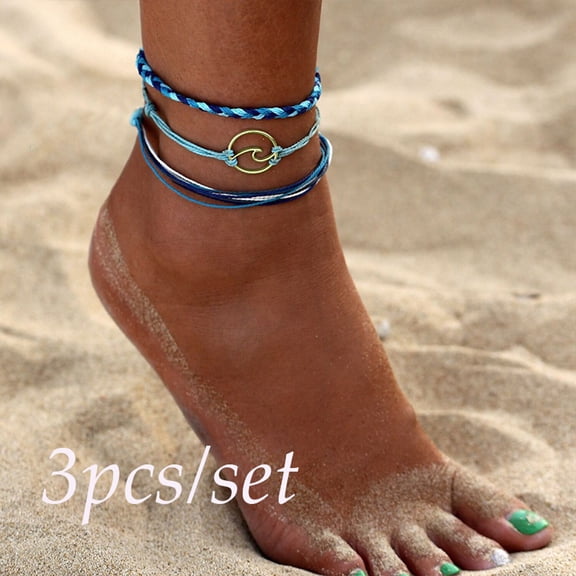 Wioihee Ladies' jewelry 3pcs Anklets Bracelets for Women Rope Beach Anklet Jewelry