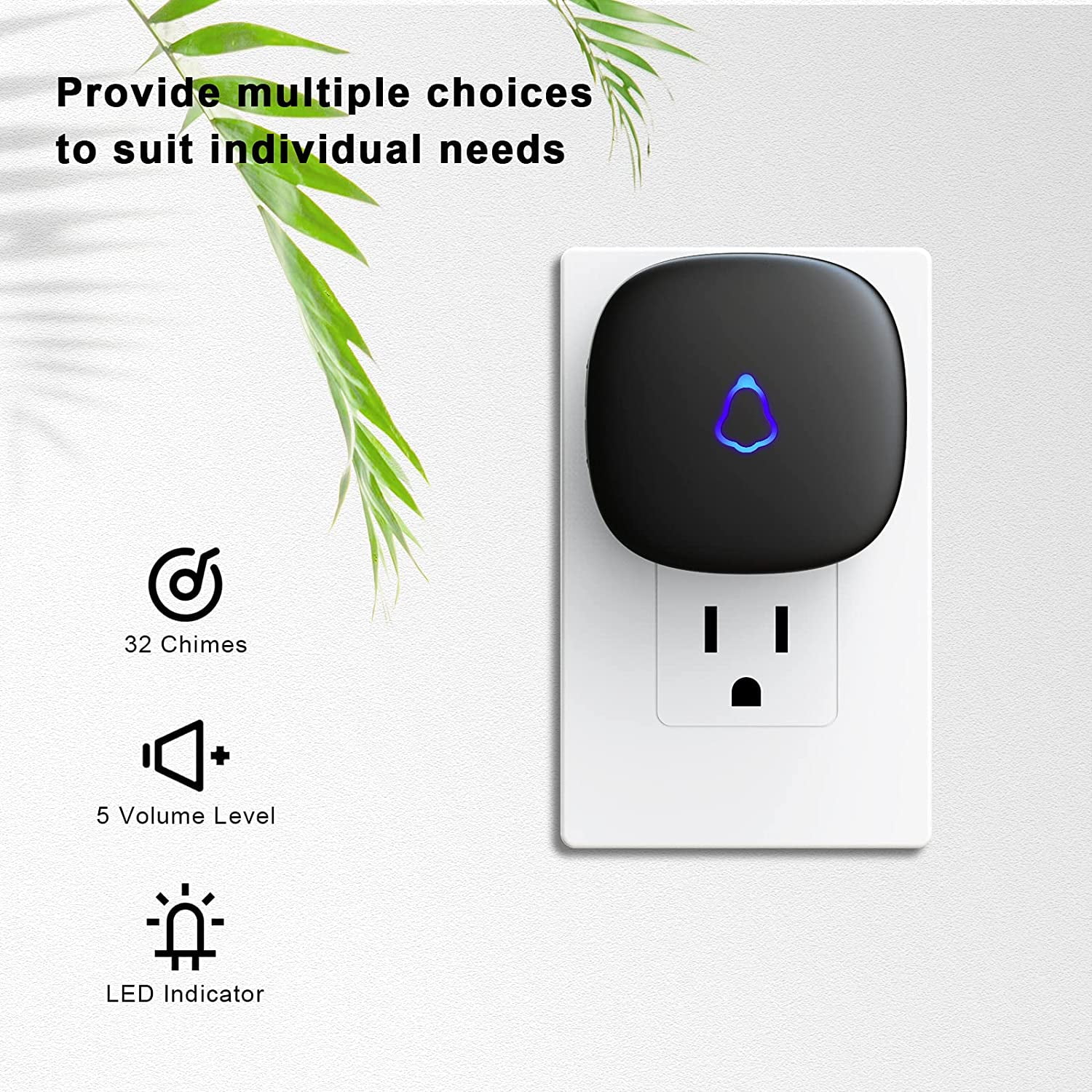Wireless Doorbell, Easy installation, Waterproof, Adjustable Volume, 58 Chimes, Colorful LED, 1000Ft Range, M520+F55, Black