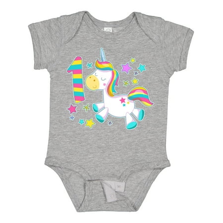 

Inktastic First Birthday Rainbow Unicorn Plush and Stars Gift Baby Boy or Baby Girl Bodysuit