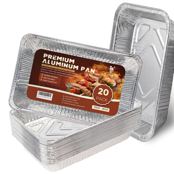Katbite 21"x13" 20-Pack Extra Heavy Duty Aluminum Foil Pans, Full Size Disposable Deep Roasting Pans