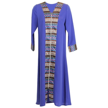 Girl's Long Sleeve Modern Full Open Abaya with Print Pattern Design