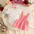 thumbnail image 5 of JIAYUE Baby Girls 3 Piece Outfit Ruffle Shoulder Graphic Long Sleeve Bodysuit Bow Decor Straps Dress And Headband For Daily Casual Wear,9-12 Months, 5 of 5